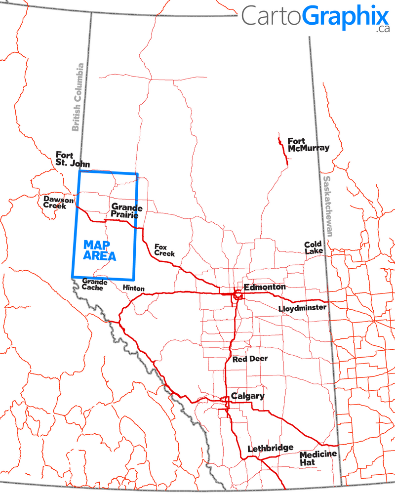 Grande Prairie Oilfield Wall Map (1:175K) - 36"W x 63"H