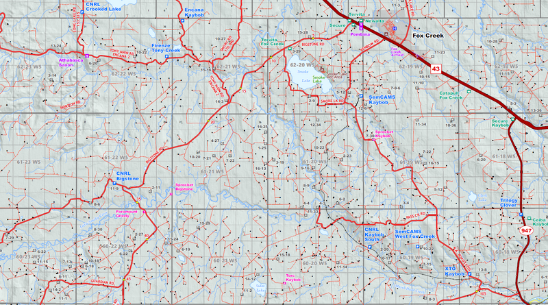 Fox Creek Oilfield Wall Map (1:150K) - 52"W x 36"H