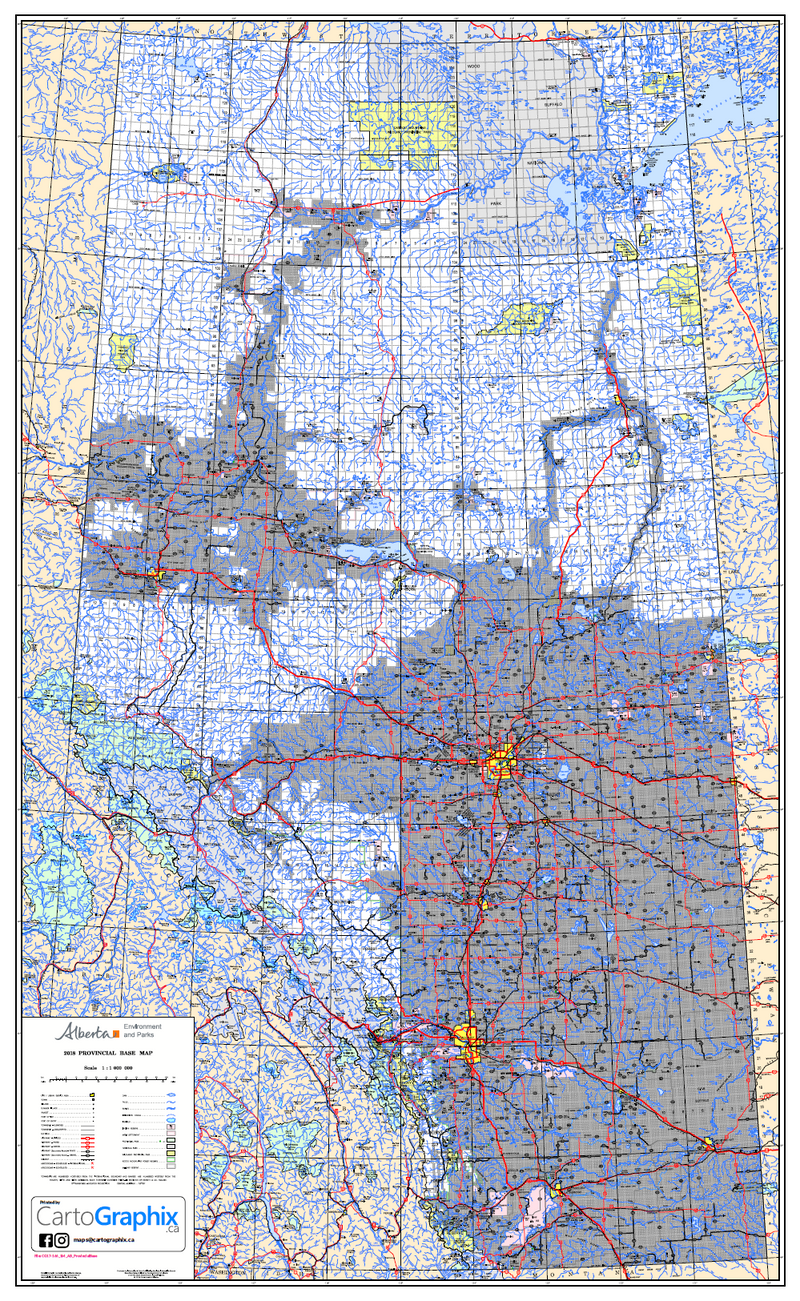 Alberta Provincial Base Map - 32"W x 50"H