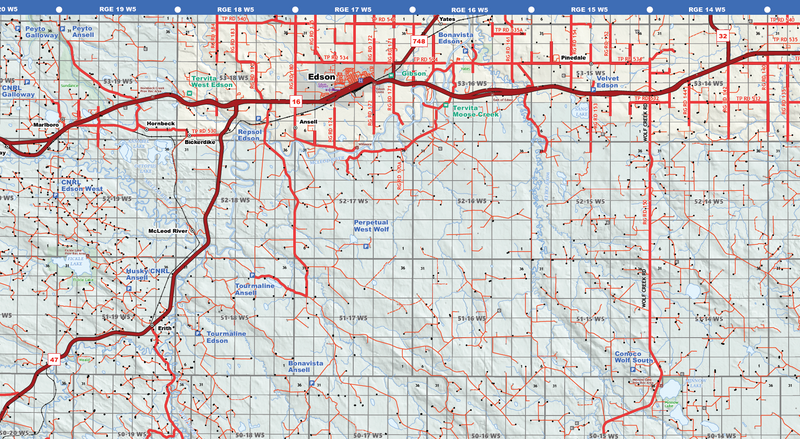 Drayton Valley West Oilfield Road Map (Folded) - 4"W x 9"H