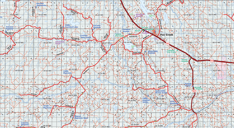 Fox Creek West Oilfield Road Map (Folded) - 4"W x 9"H