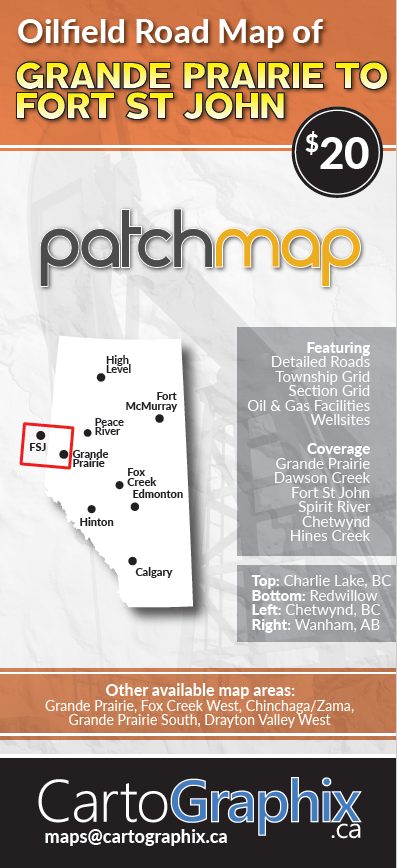 Grande Prairie to Fort St John Oilfield Road Map (Folded) - 4"W x 9"H