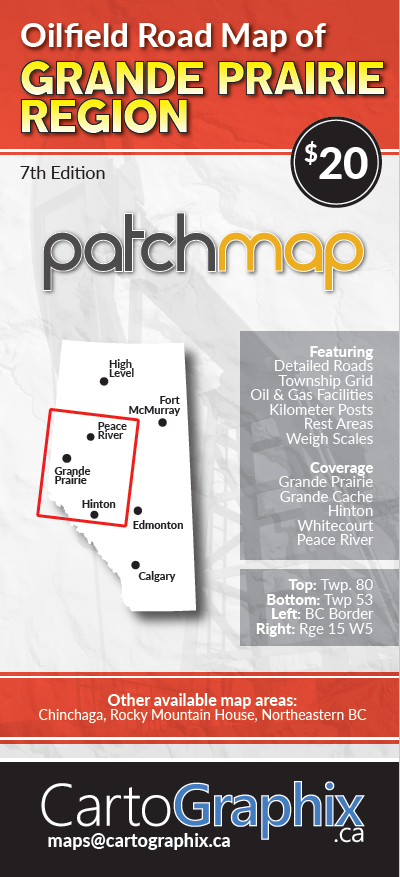 Grande Prairie Oilfield Road Map (Folded) - 4"W x 9"H