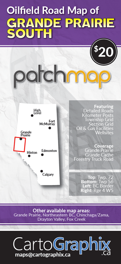 Grande Prairie South Oilfield Road Map (Folded) - 4"W x 9"H