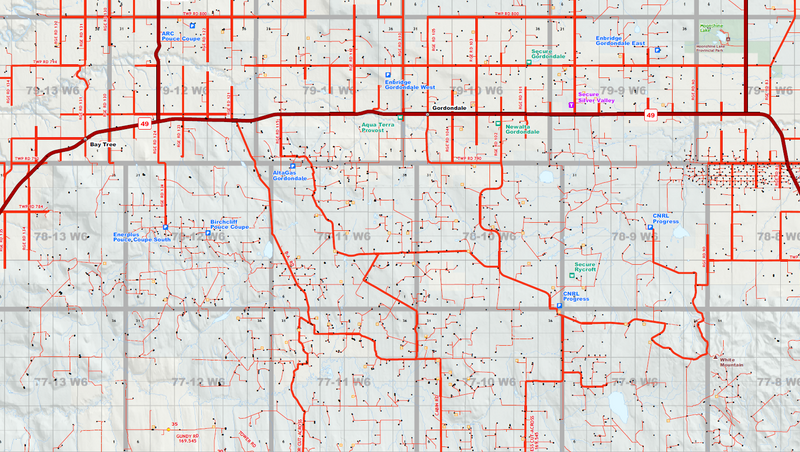 Grande Prairie Oilfield Wall Map (1:175K) - 36"W x 63"H