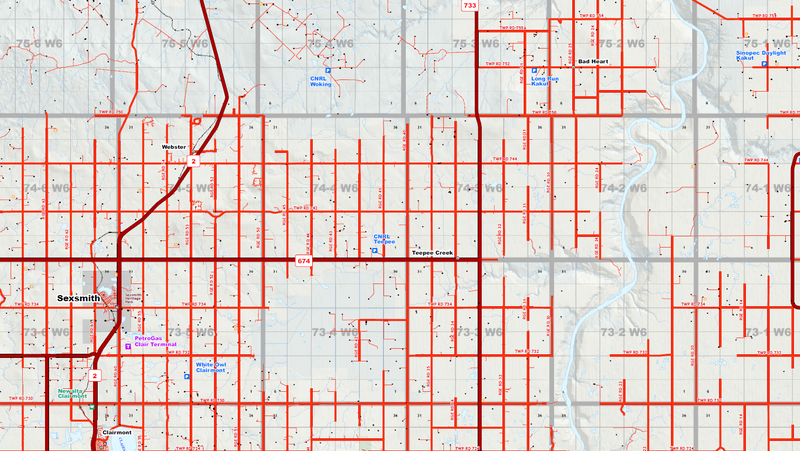 Grande Prairie Oilfield Wall Map (1:175K) - 36"W x 63"H