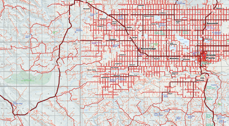 Grande Prairie to Fort St John Oilfield Road Map (Folded) - 4"W x 9"H