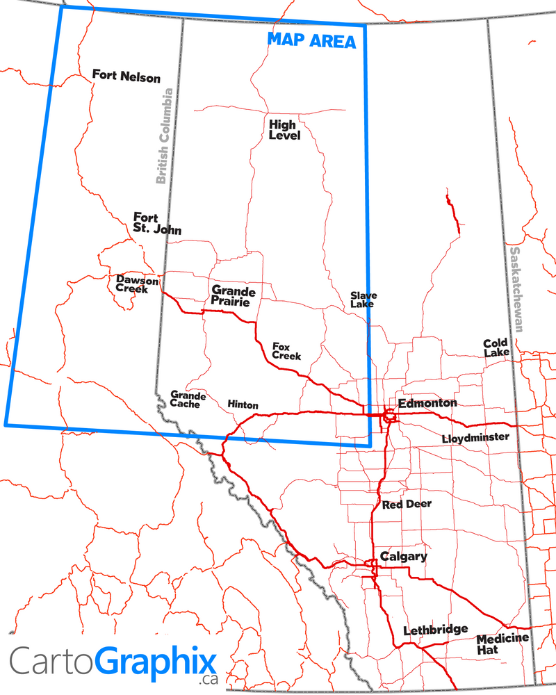 NE BC / NW Alberta Oilfield Wall Map (1:350K) - 71"W x 90"H