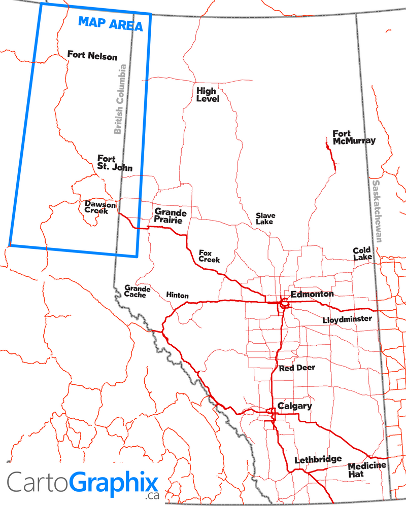 NE BC Oilfield Wall Map (1:300K) - 36"W x 85"H