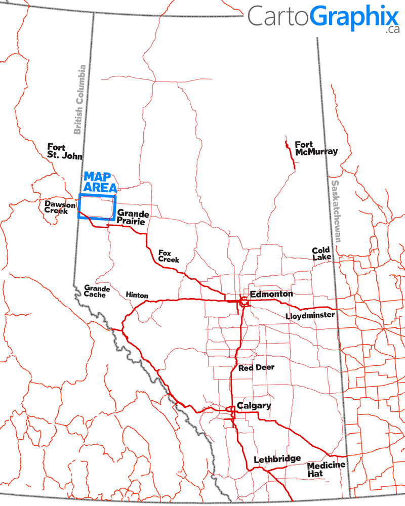 Saddle Hills Oilfield Map (1:100K) - 36"W x 24"H