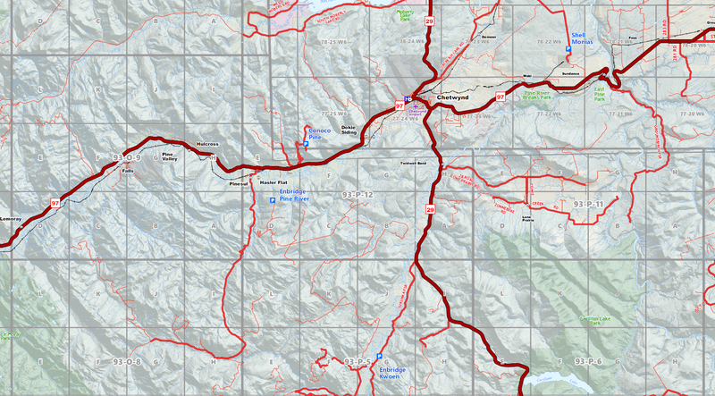 NE BC Oilfield Wall Map (1:300K) - 36"W x 85"H