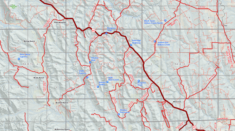 NE BC Oilfield Wall Map (1:300K) - 36"W x 85"H